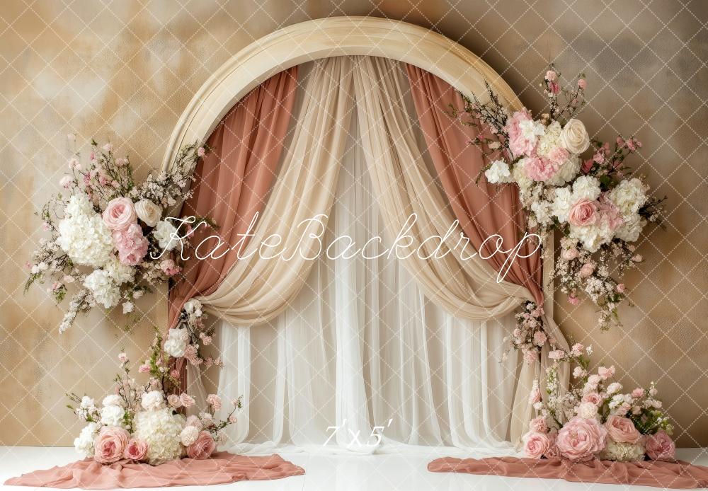 Kate Arche Mariage Floral Beige Rideaux Toile de fond conçue par Patty Roberts - Kate Backdrop FR