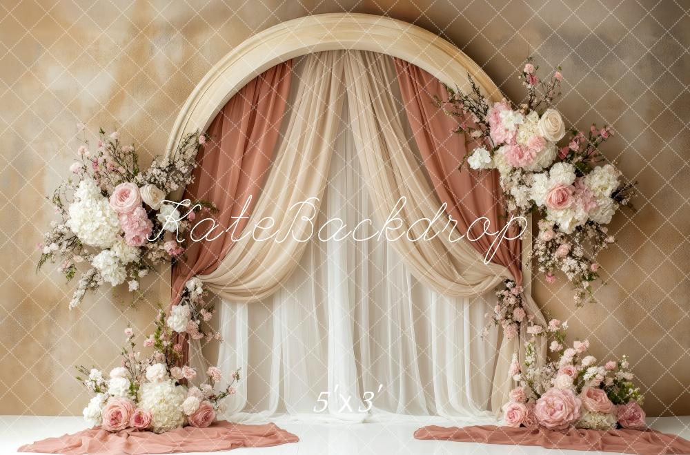 Kate Arche Mariage Floral Beige Rideaux Toile de fond conçue par Patty Roberts - Kate Backdrop FR