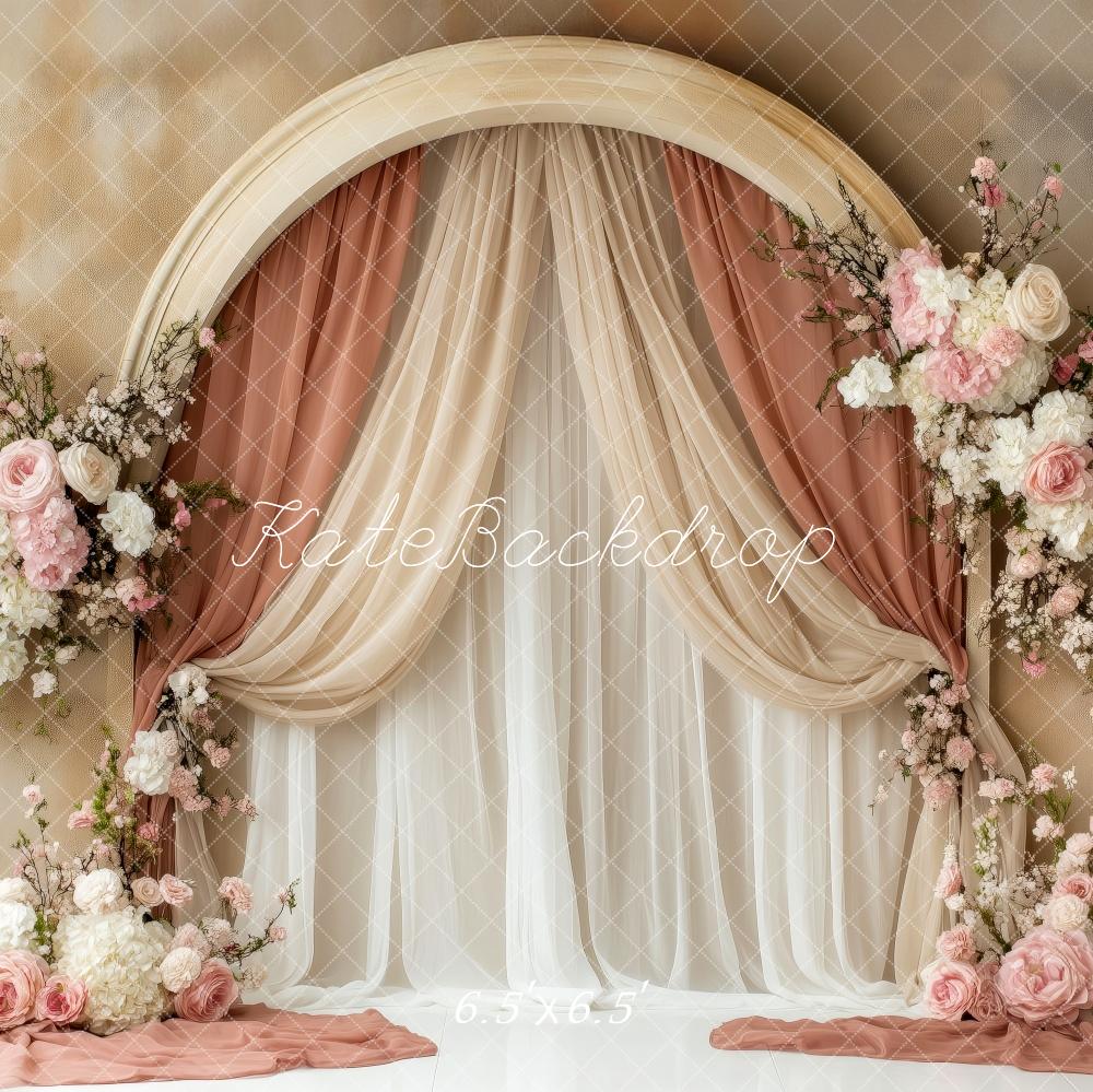 Kate Arche Mariage Floral Beige Rideaux Toile de fond conçue par Patty Roberts - Kate Backdrop FR