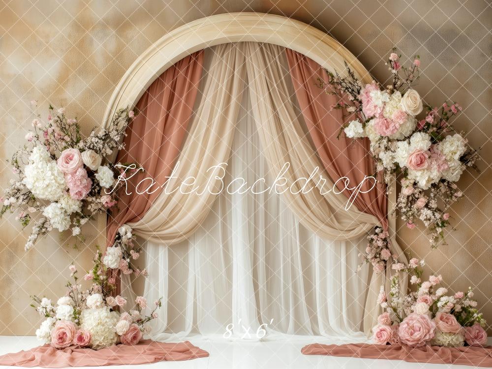 Kate Arche Mariage Floral Beige Rideaux Toile de fond conçue par Patty Roberts - Kate Backdrop FR