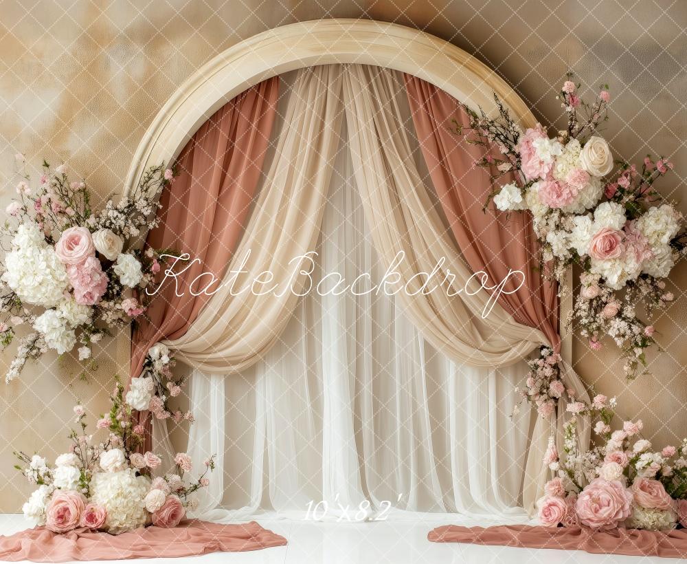 Kate Arche Mariage Floral Beige Rideaux Toile de fond conçue par Patty Roberts - Kate Backdrop FR