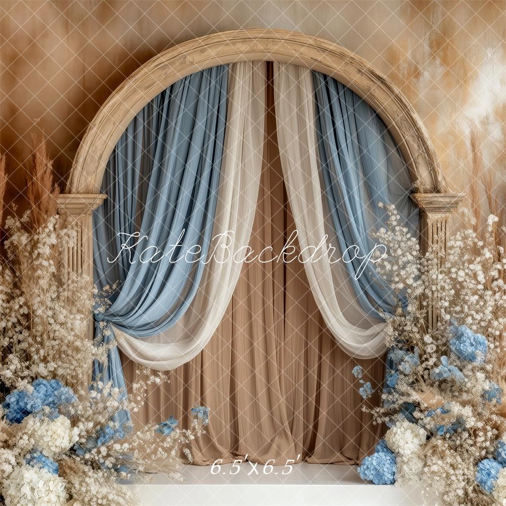Kate Rideaux Arche Élégant Bohème Bleu Beige Toile de fond conçue par Patty Roberts - Kate Backdrop FR