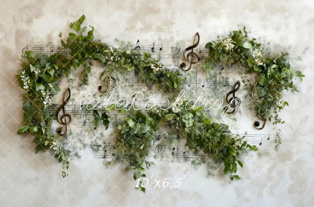 Kate Printemps Notes de Musique Verdure Toile de fond conçue par Patty Roberts - Kate Backdrop FR