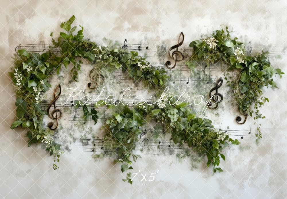 Kate Printemps Notes de Musique Verdure Toile de fond conçue par Patty Roberts - Kate Backdrop FR