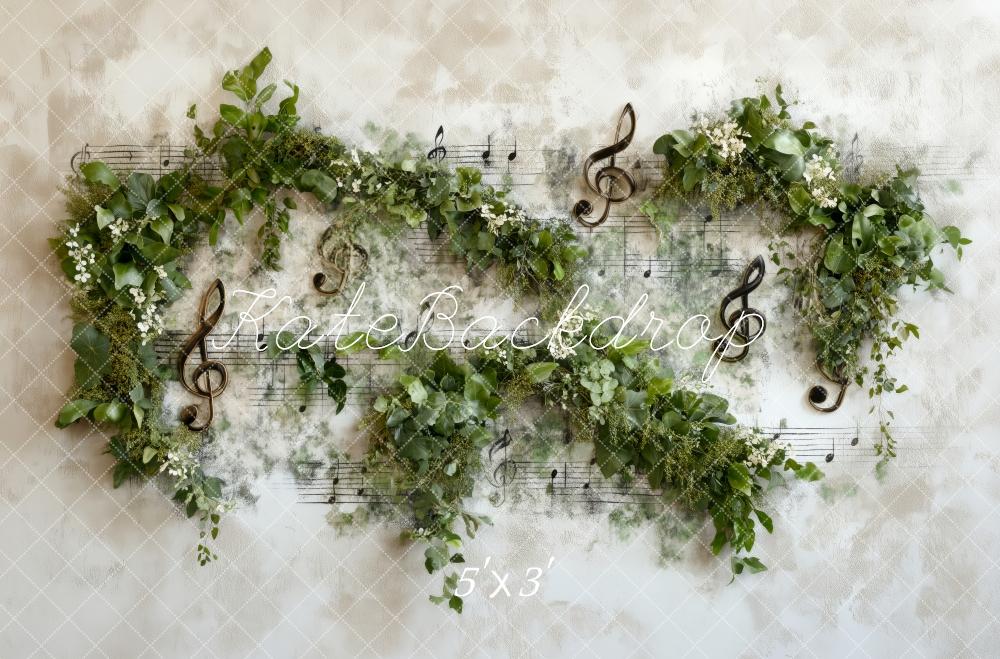 Kate Printemps Notes de Musique Verdure Toile de fond conçue par Patty Roberts - Kate Backdrop FR
