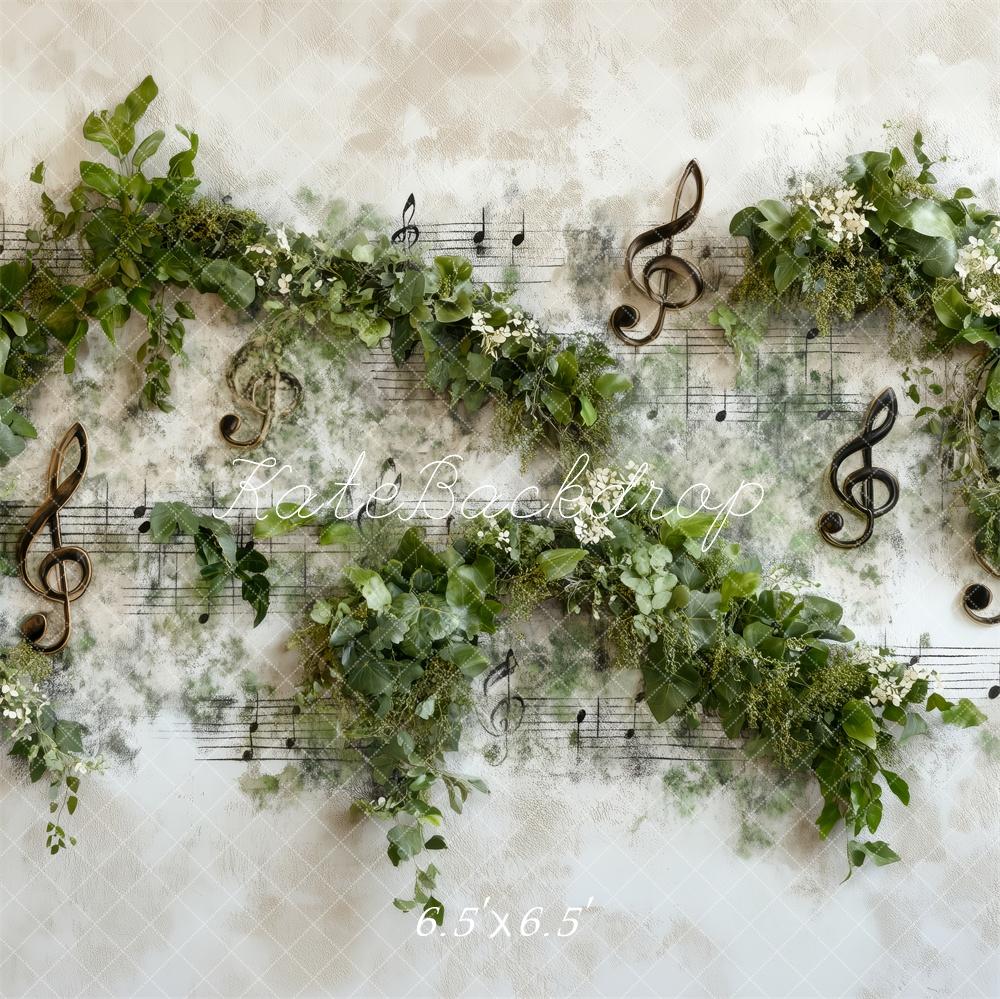 Kate Printemps Notes de Musique Verdure Toile de fond conçue par Patty Roberts - Kate Backdrop FR