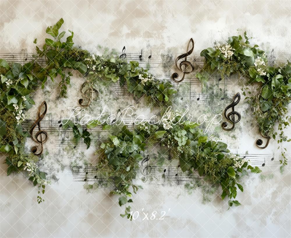 Kate Printemps Notes de Musique Verdure Toile de fond conçue par Patty Roberts - Kate Backdrop FR