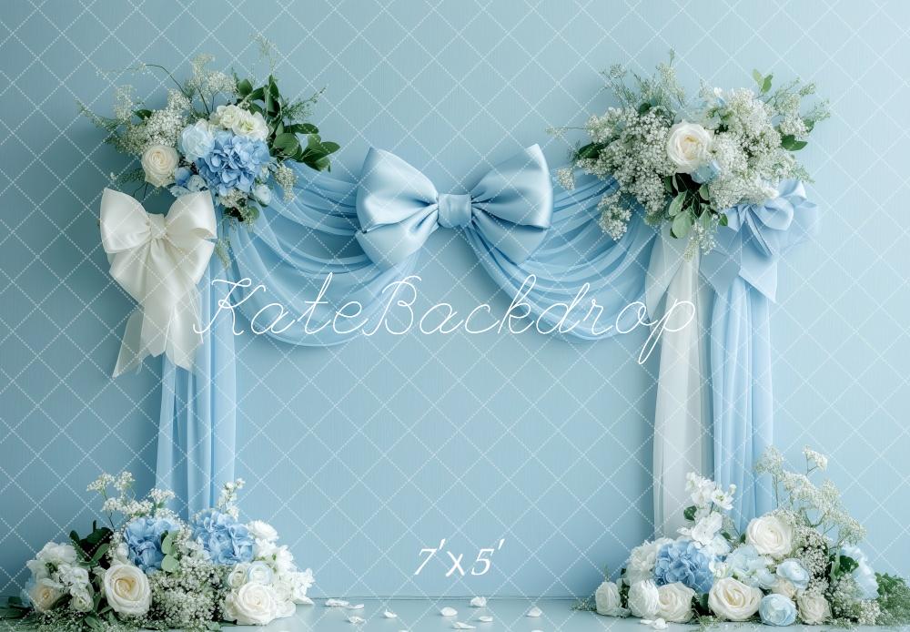 Kate Printemps Nœuds Fleurs Bleu clair Toile de fond conçue par Patty Roberts - Kate Backdrop FR