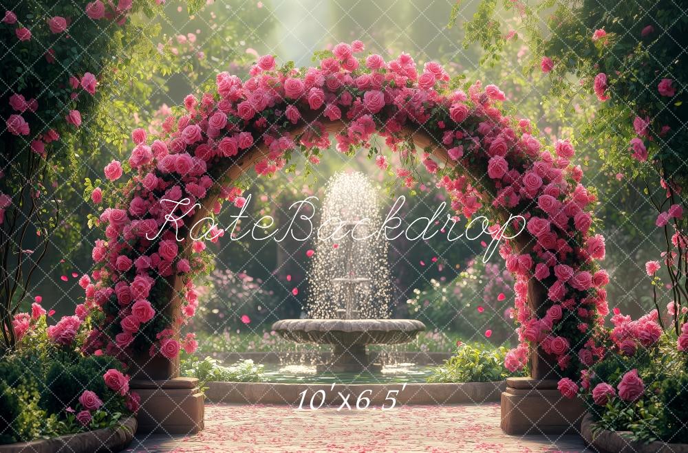 Kate Arche Roses Fontaine Jardin Printemps Toile de fond conçue par Patty Roberts - Kate Backdrop FR