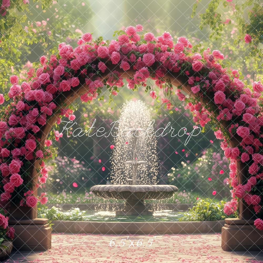 Kate Arche Roses Fontaine Jardin Printemps Toile de fond conçue par Patty Roberts - Kate Backdrop FR