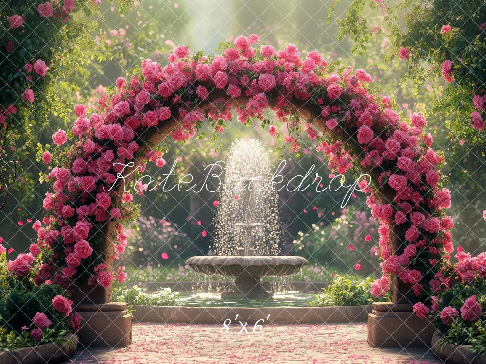 Kate Arche Roses Fontaine Jardin Printemps Toile de fond conçue par Patty Roberts - Kate Backdrop FR
