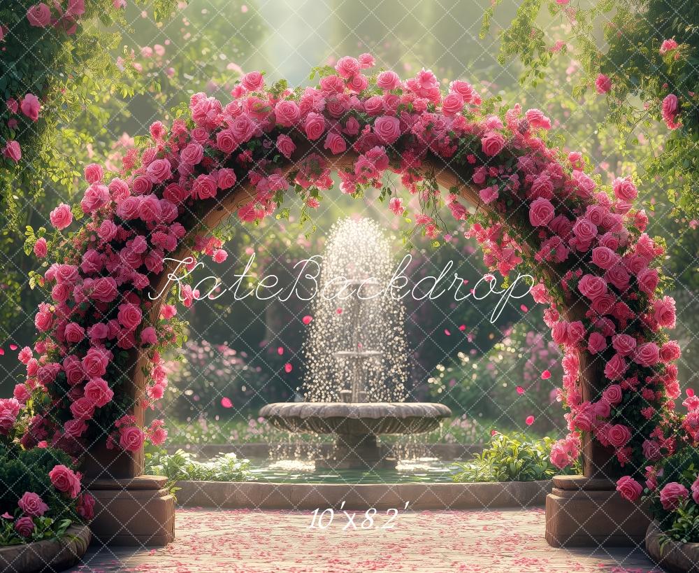 Kate Arche Roses Fontaine Jardin Printemps Toile de fond conçue par Patty Roberts - Kate Backdrop FR