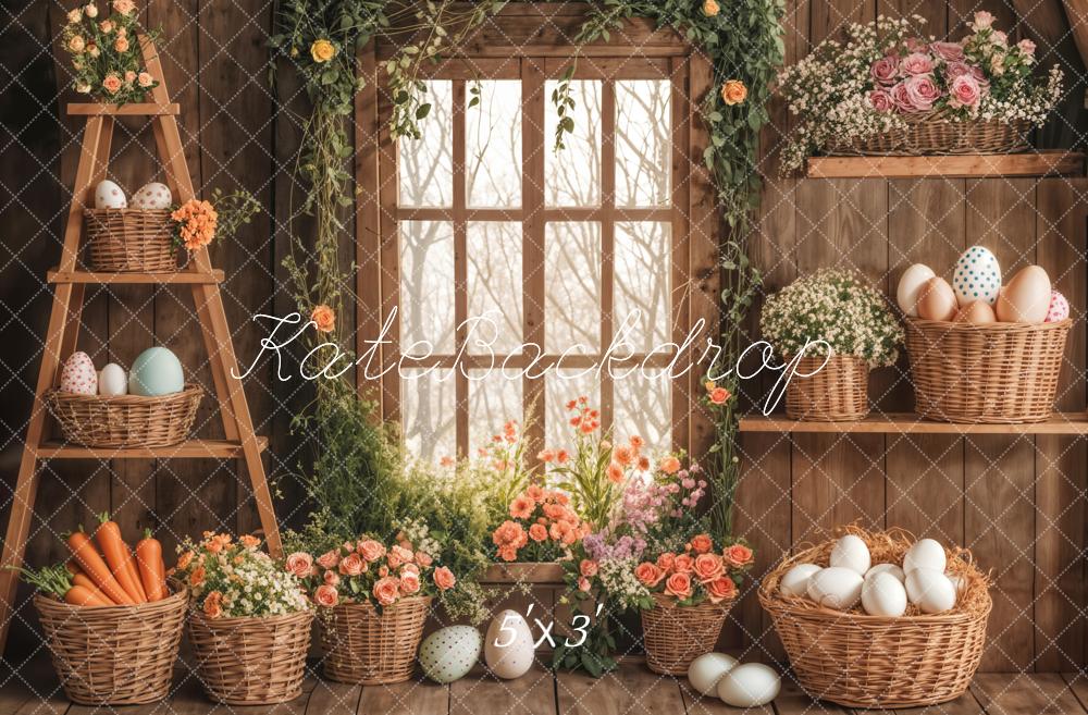 Kate Pâques Fenêtre Fleurs Panier Oeufs Toile de fond conçue par Emetselch - Kate Backdrop FR