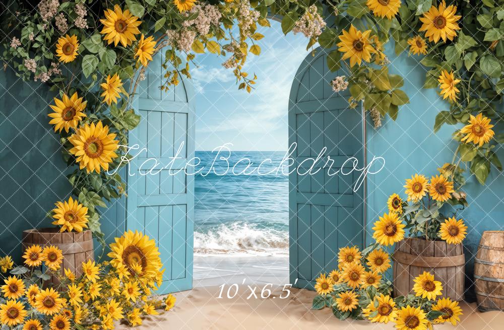 Kate Été Tournesol Plage Porte Bleu Toile de fond conçue par Emetselch - Kate Backdrop FR