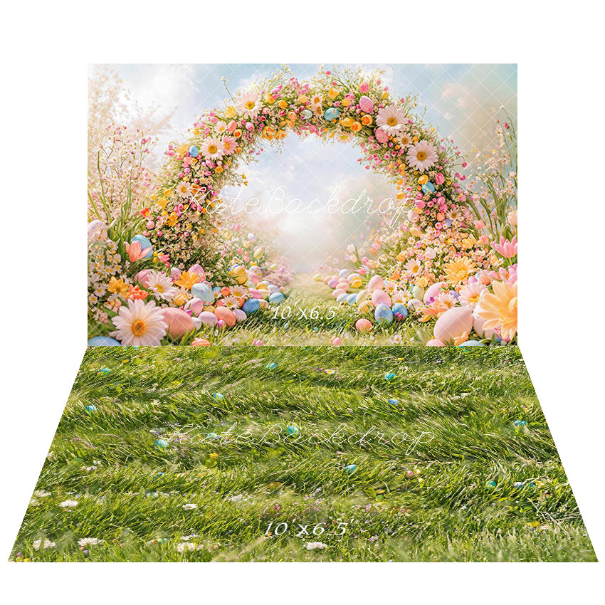 Kate Pâques Printemps Œuf Fleur Arche Toile de fond+Pâques Œuf Vert Prairie Sol Toile de fond - Kate Backdrop FR