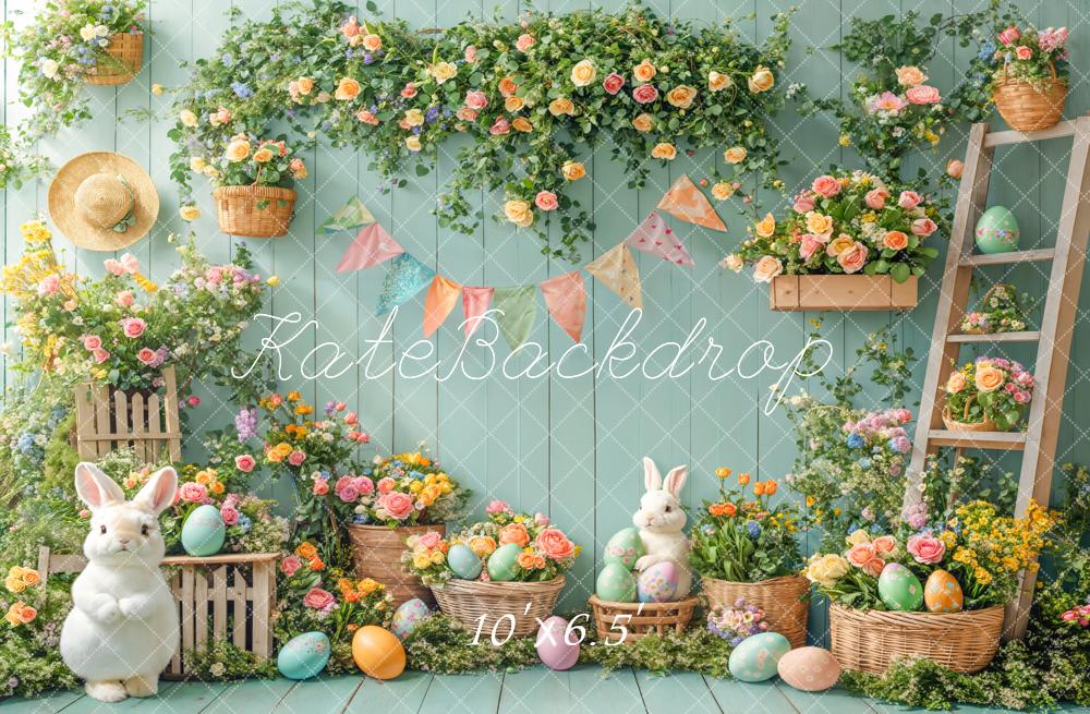 Kate Pâques Lapin Fleur Œufs Jardin Vert Toile de fond conçue par Emetselch - Kate Backdrop FR