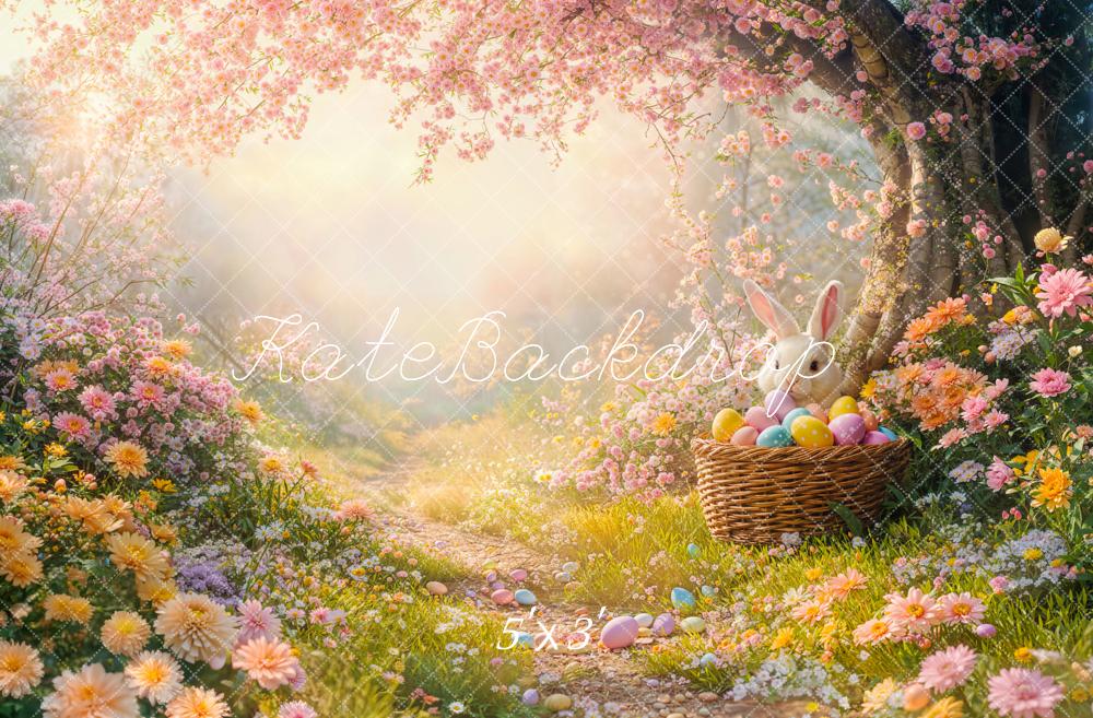 Kate Pâques Lapin Fleurs Cerisier Chemin Toile de fond conçue par Emetselch - Kate Backdrop FR