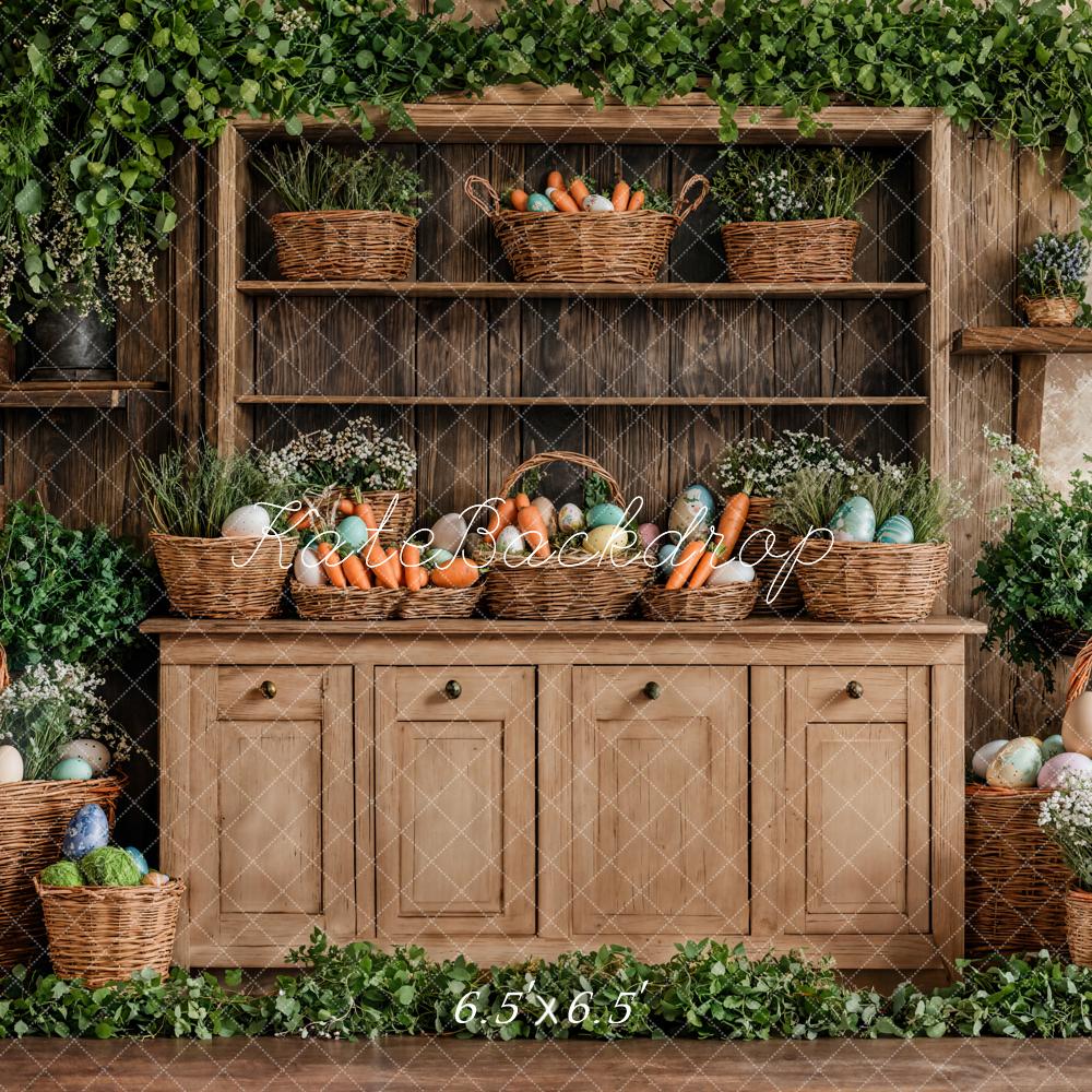 Kate Pâques Panier Bois Armoire Brun Toile de fond conçue par Emetselch - Kate Backdrop FR