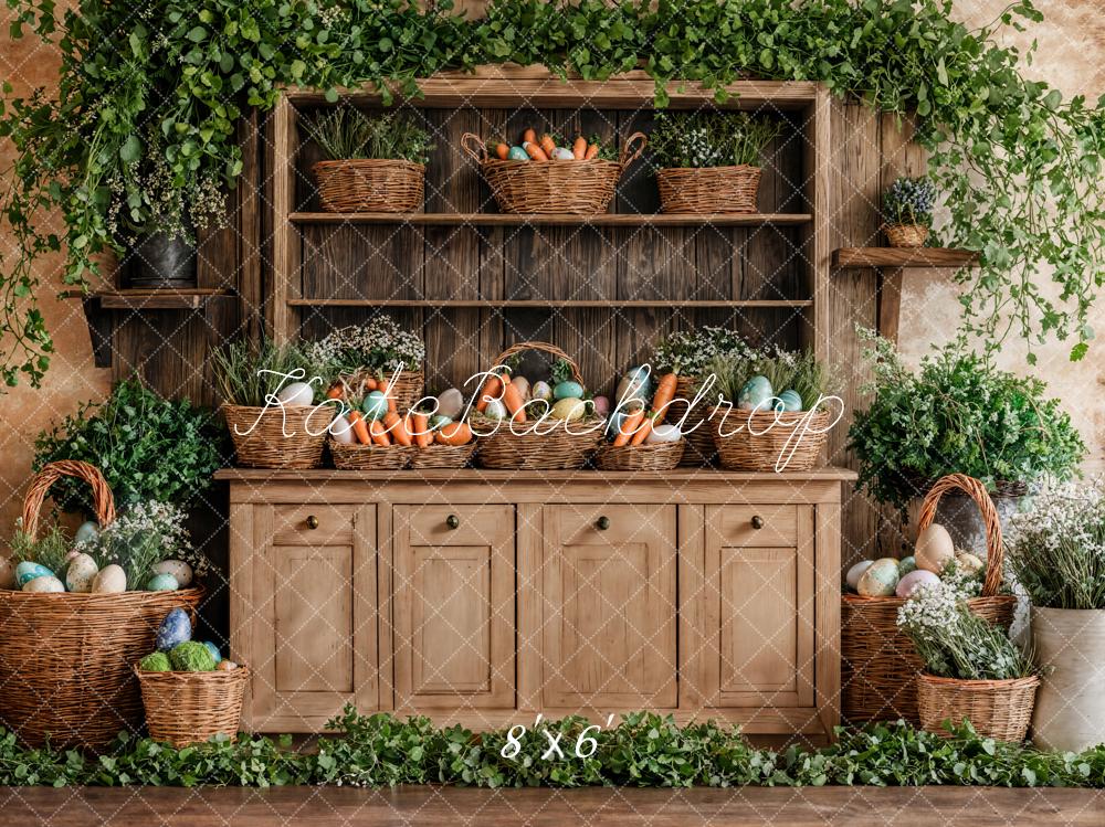 Kate Pâques Panier Bois Armoire Brun Toile de fond conçue par Emetselch - Kate Backdrop FR