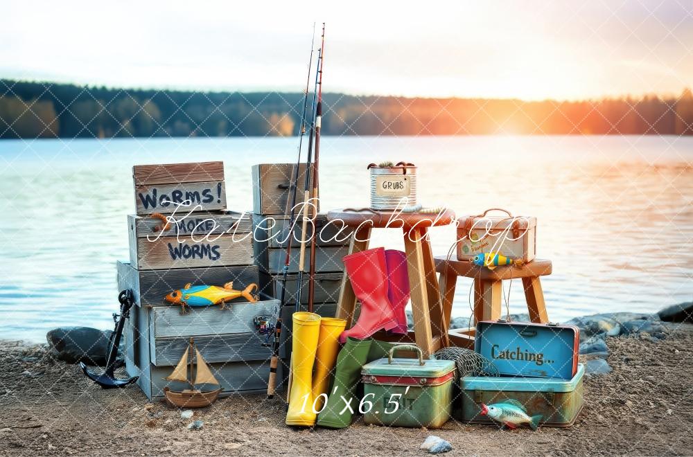 Kate Extérieur Pêche Accessoires Lac Toile de fond conçue par Laura Bybee - Kate Backdrop FR