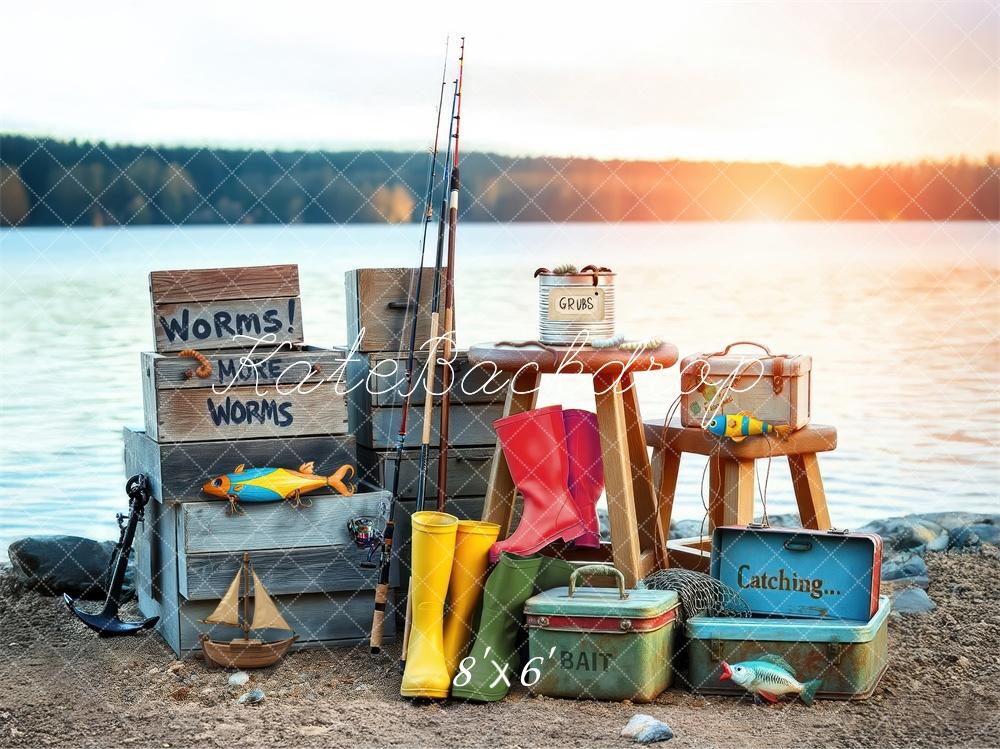 Kate Extérieur Pêche Accessoires Lac Toile de fond conçue par Laura Bybee - Kate Backdrop FR
