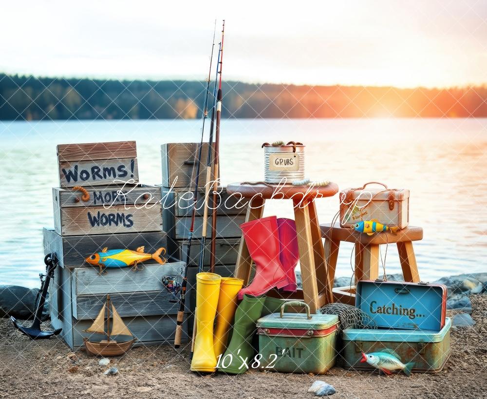 Kate Extérieur Pêche Accessoires Lac Toile de fond conçue par Laura Bybee - Kate Backdrop FR