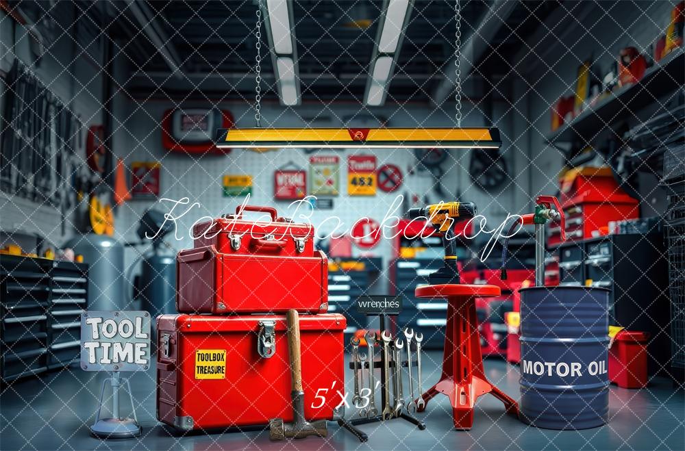Kate Garage Outils Rouge Atelier Toile de fond conçue par Laura Bybee - Kate Backdrop FR