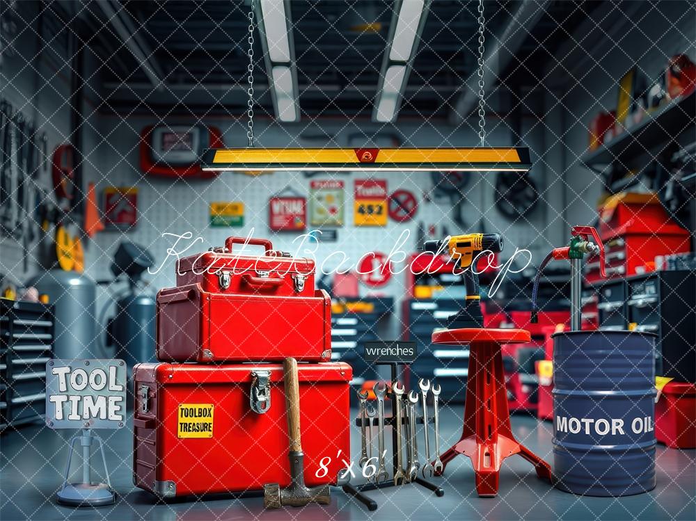 Kate Garage Outils Rouge Atelier Toile de fond conçue par Laura Bybee - Kate Backdrop FR
