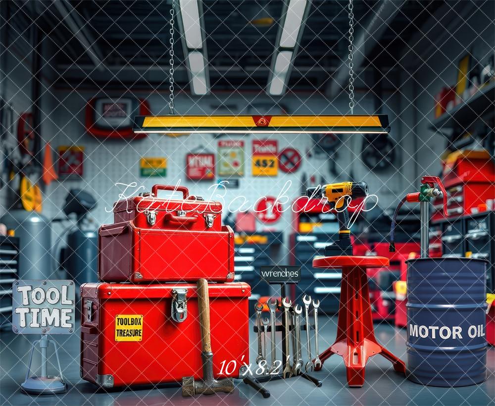 Kate Garage Outils Rouge Atelier Toile de fond conçue par Laura Bybee - Kate Backdrop FR