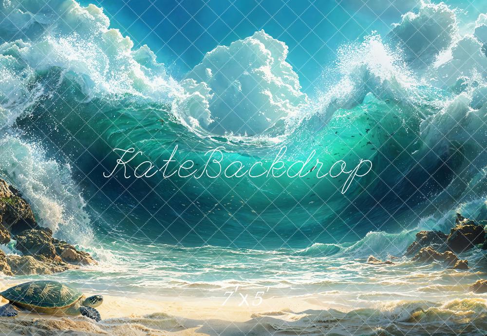 Kate Plage Océan Vague Tortue Été Toile de fond conçue par Emetselch - Kate Backdrop FR
