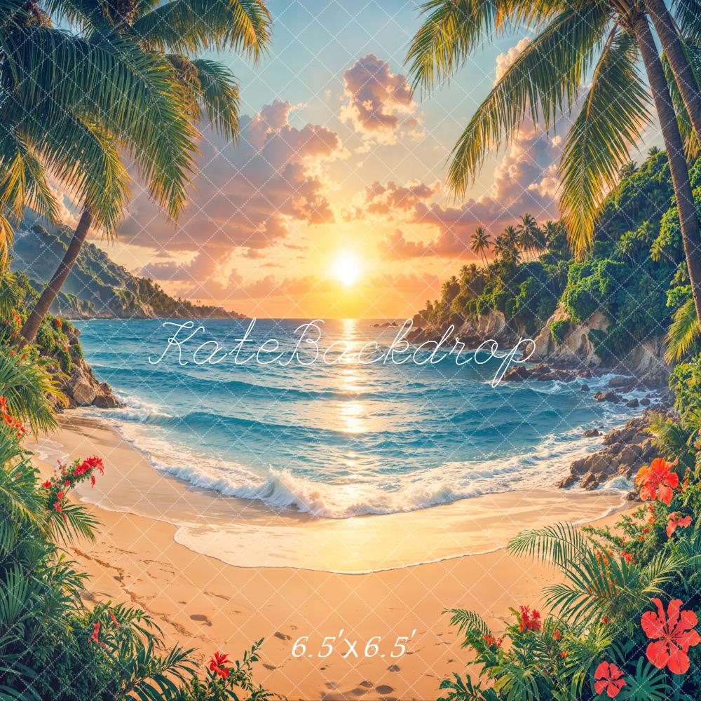 Kate Plage Coucher de soleil Fleurs Tropical Toile de fond conçue par Emetselch - Kate Backdrop FR