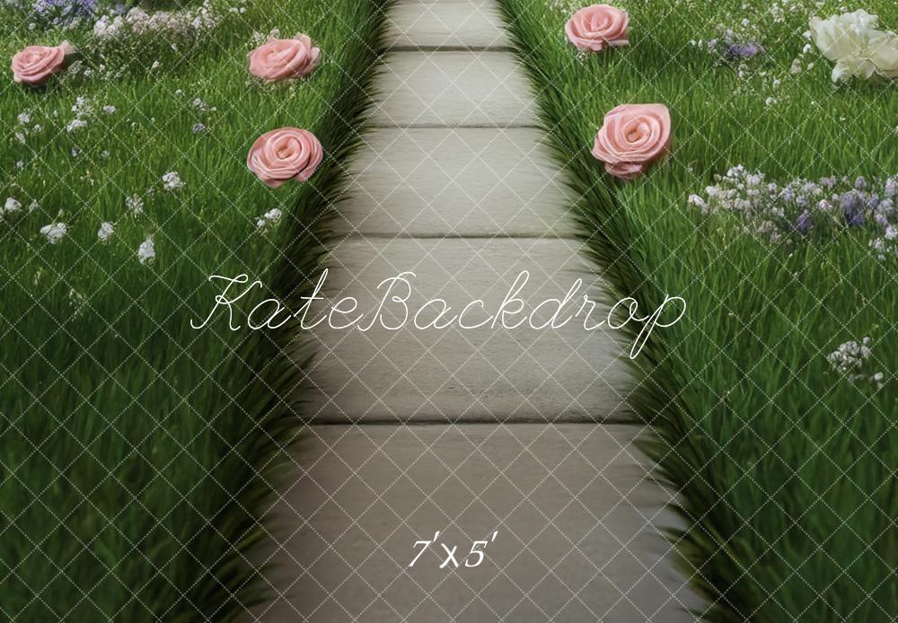 Kate Prairie Vert Fleurs Chemin Sol Toile de fond conçue par Mini MakeBelieve - Kate Backdrop FR