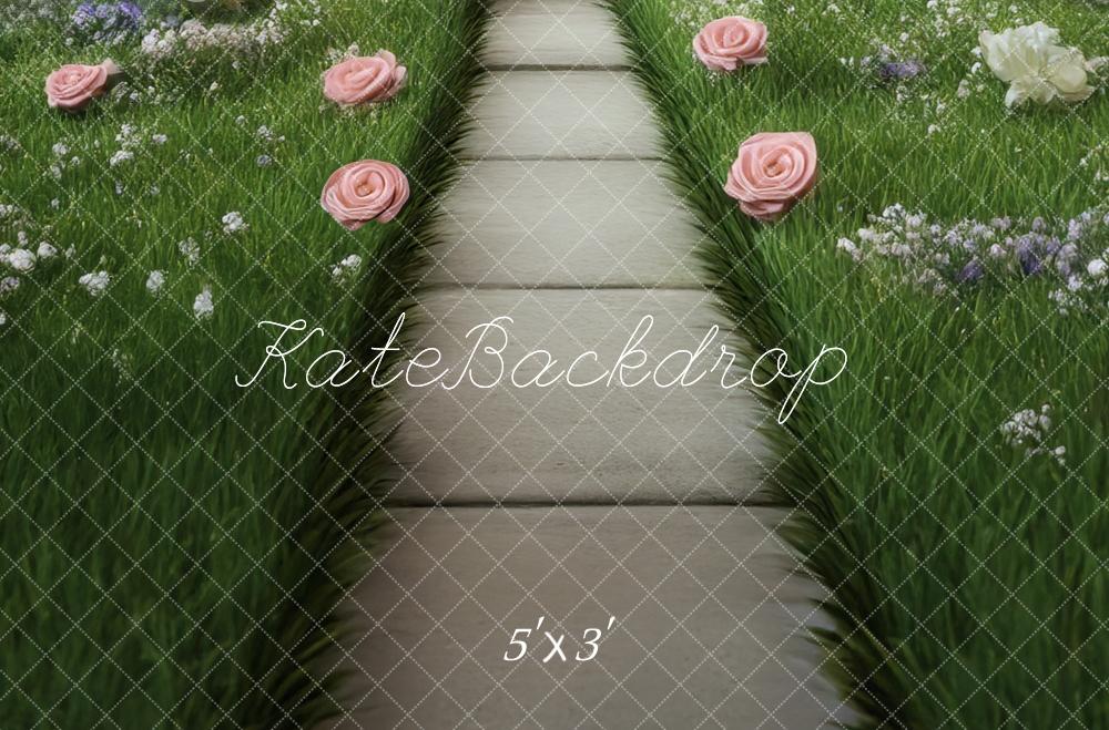 Kate Prairie Vert Fleurs Chemin Sol Toile de fond conçue par Mini MakeBelieve - Kate Backdrop FR