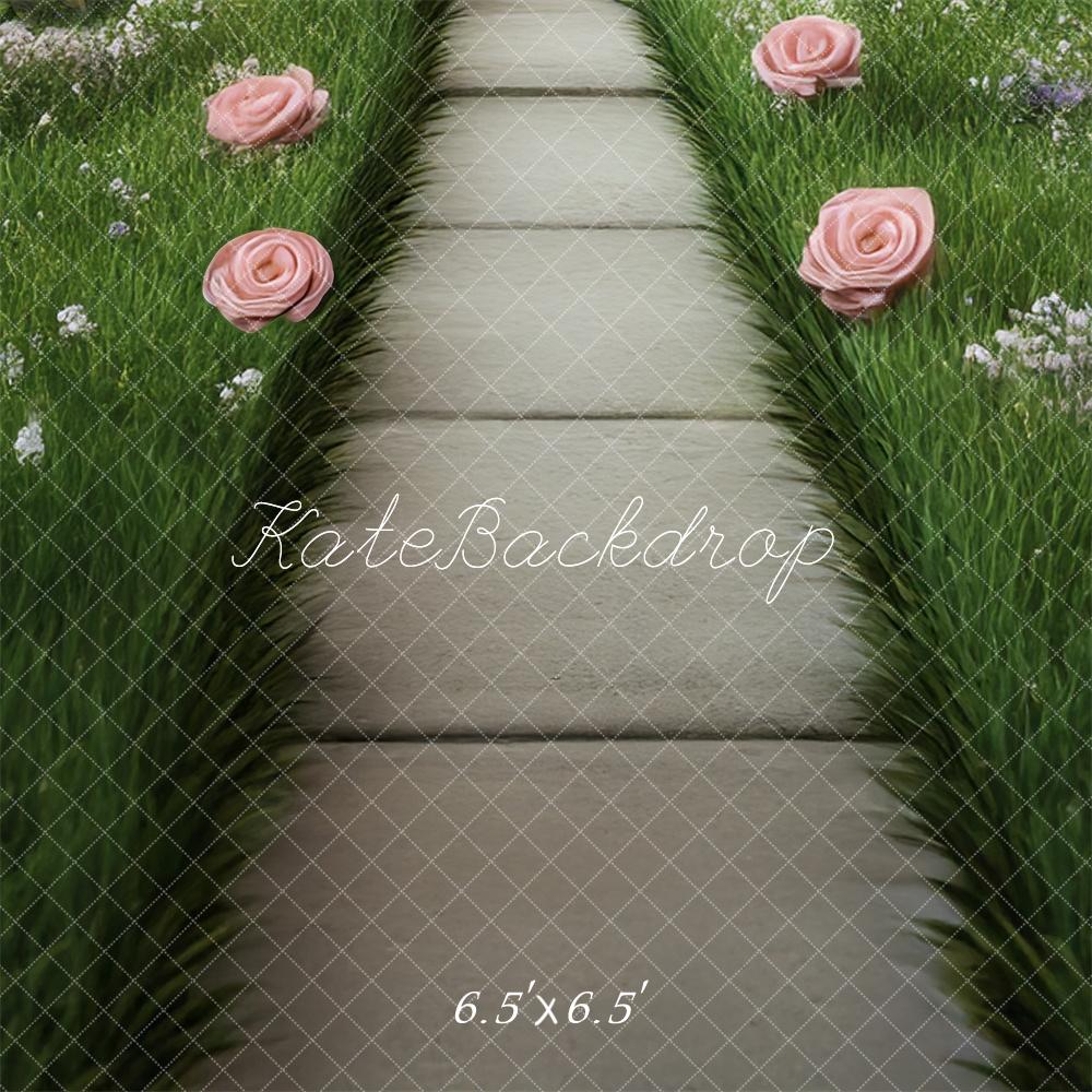 Kate Prairie Vert Fleurs Chemin Sol Toile de fond conçue par Mini MakeBelieve - Kate Backdrop FR