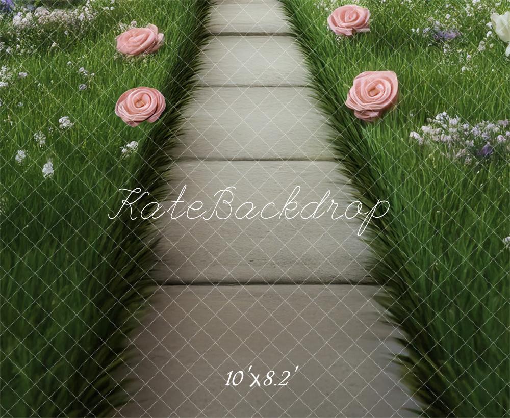 Kate Prairie Vert Fleurs Chemin Sol Toile de fond conçue par Mini MakeBelieve - Kate Backdrop FR