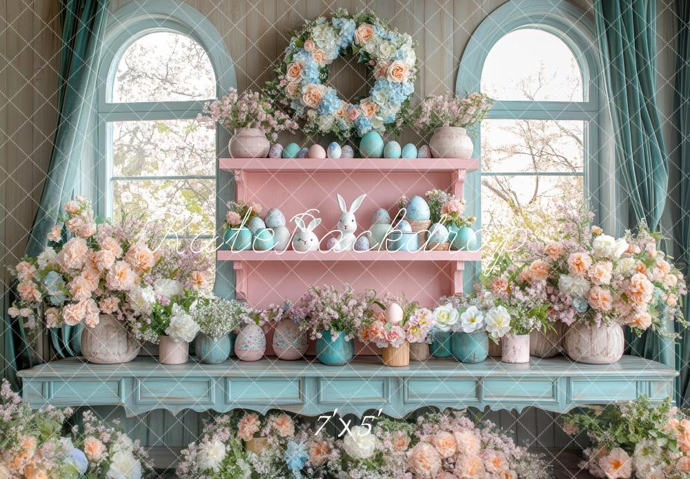 Kate Pâques Fenêtre Intérieur Fleurs Lapin Toile de fond conçue par Mini MakeBelieve - Kate Backdrop FR