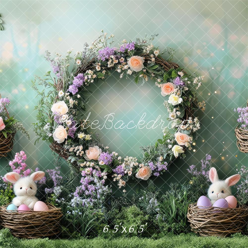 Kate Pâques Lapin Fleurs Mousse Vert Toile de fond conçue par Mini MakeBelieve - Kate Backdrop FR