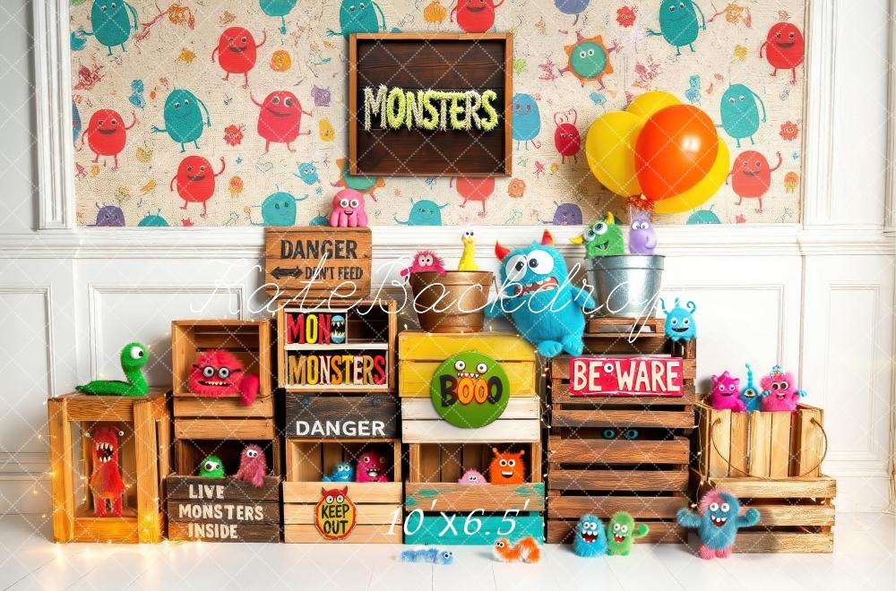 Kate Salle des Monstres Enfant Cake Smash Toile de fond conçue par Laura Bybee - Kate Backdrop FR