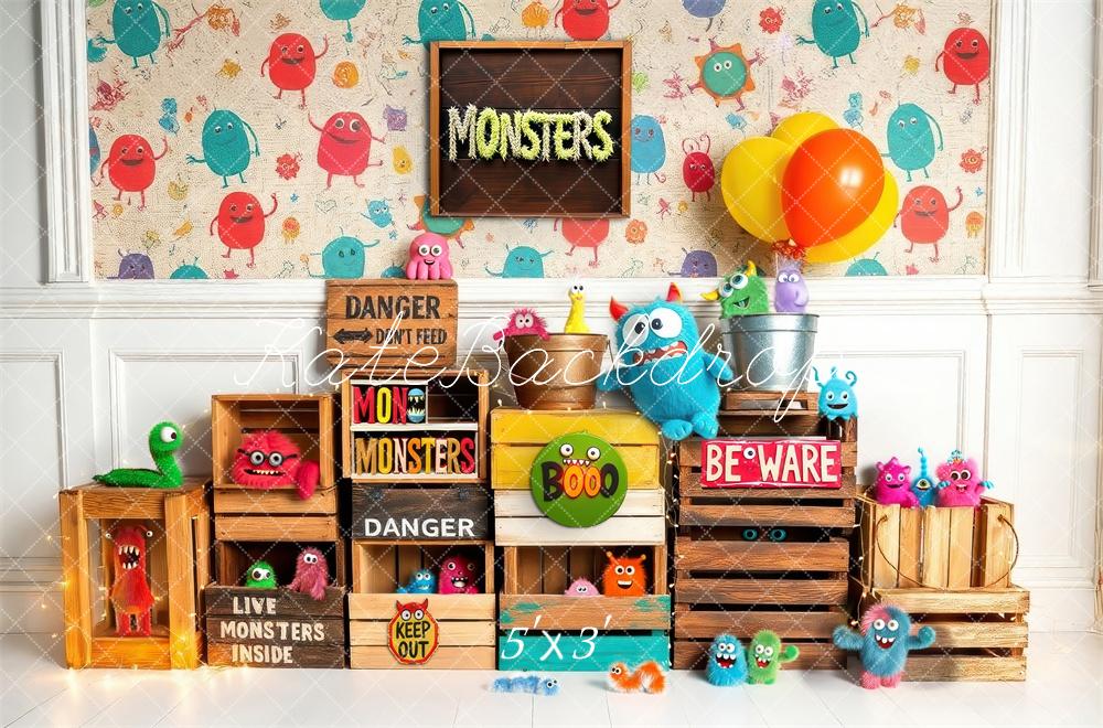 Kate Salle des Monstres Enfant Cake Smash Toile de fond conçue par Laura Bybee - Kate Backdrop FR