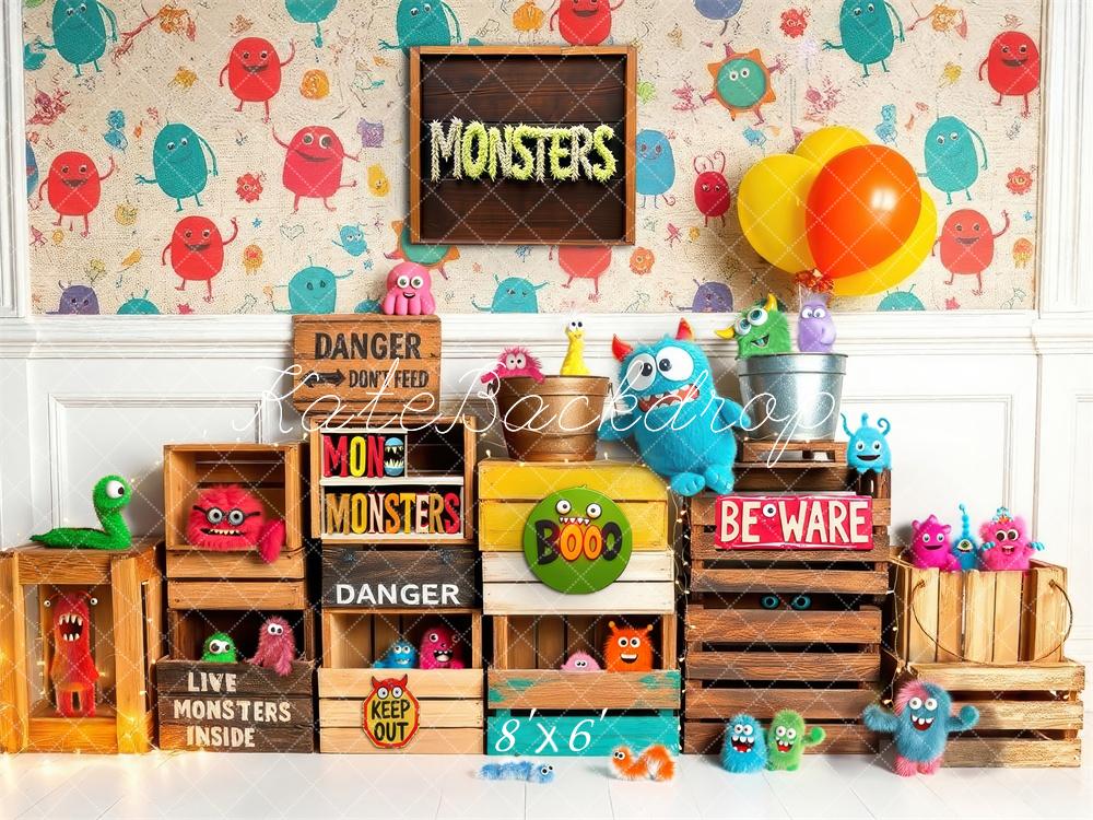 Kate Salle des Monstres Enfant Cake Smash Toile de fond conçue par Laura Bybee - Kate Backdrop FR