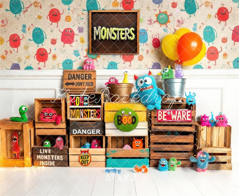 Kate Salle des Monstres Enfant Cake Smash Toile de fond conçue par Laura Bybee - Kate Backdrop FR
