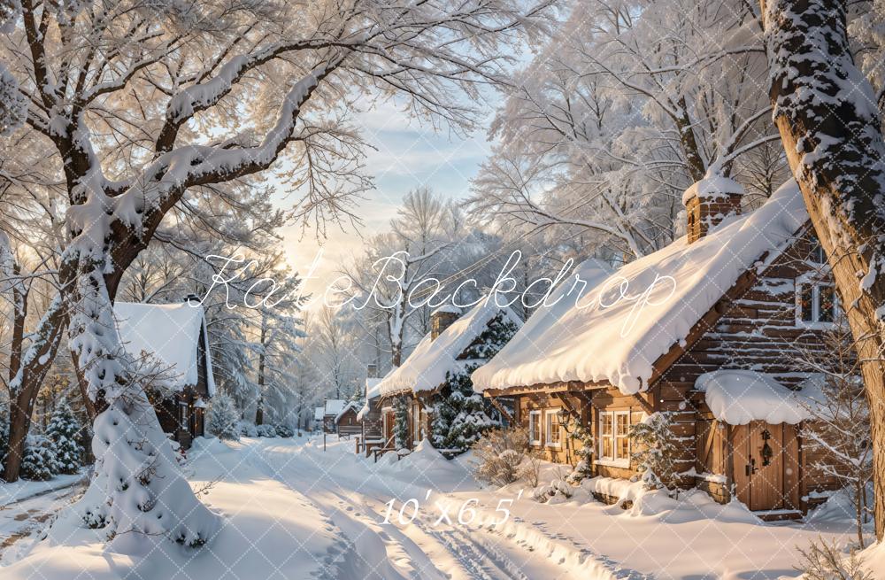 Kate Hiver Neige Village Arbres Toile de fond conçue par Emetselch - Kate Backdrop FR
