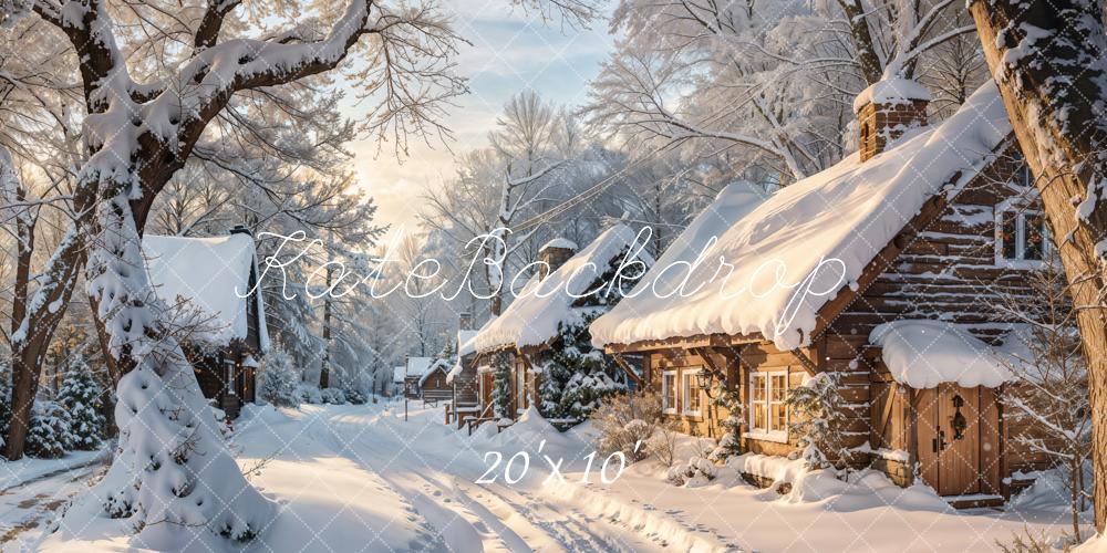 Kate Hiver Neige Village Arbres Toile de fond conçue par Emetselch - Kate Backdrop FR
