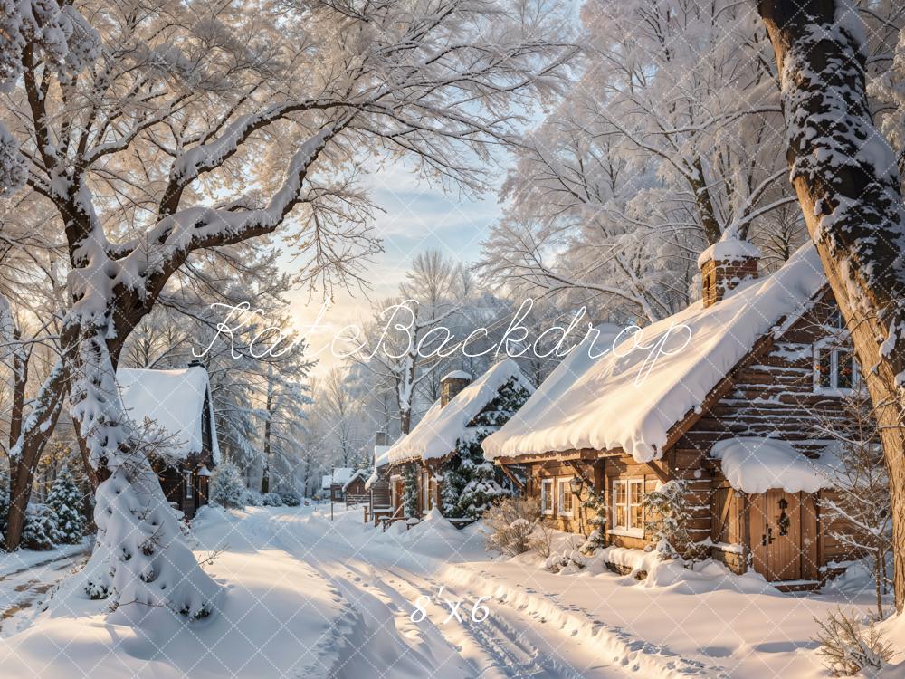 Kate Hiver Neige Village Arbres Toile de fond conçue par Emetselch - Kate Backdrop FR
