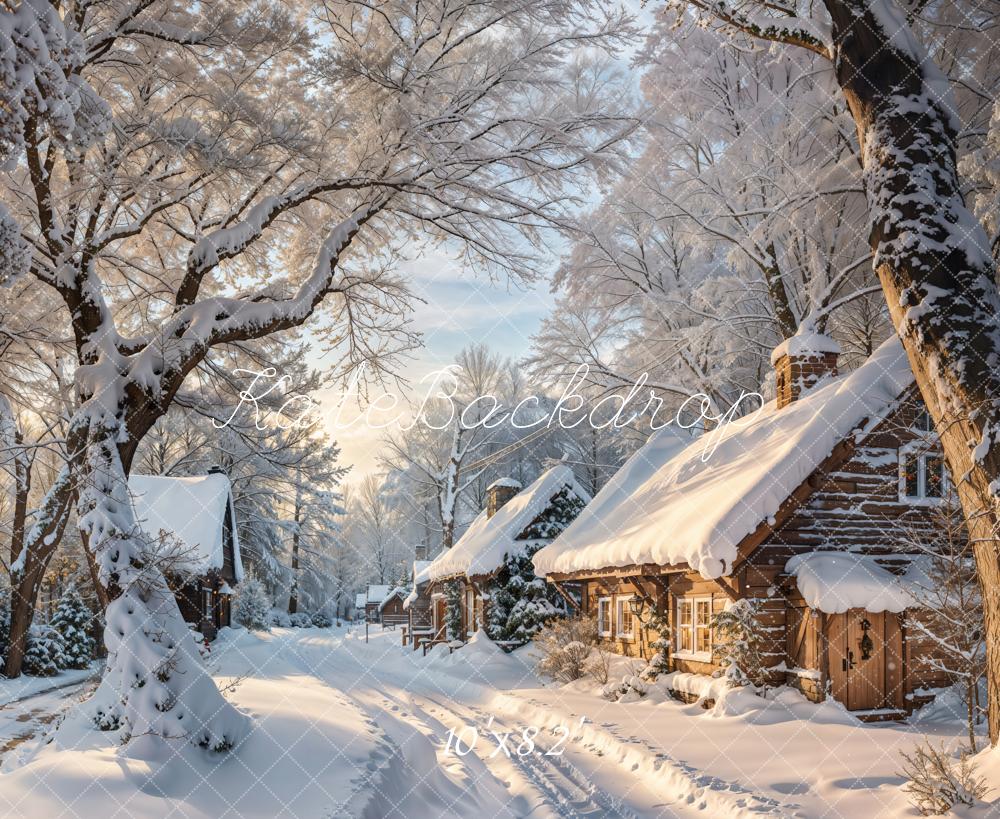 Kate Hiver Neige Village Arbres Toile de fond conçue par Emetselch - Kate Backdrop FR