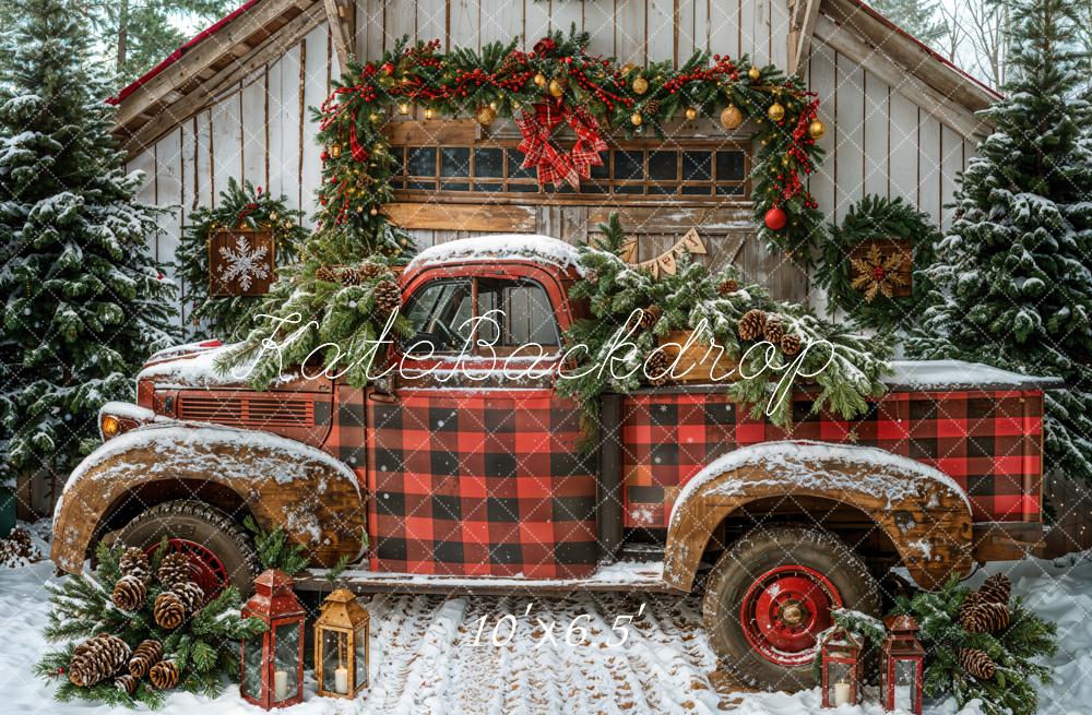 Kate Noël Camion Rouge Cabane Neige Toile de fond conçue par Emetselch - Kate Backdrop FR