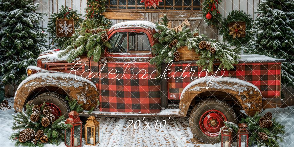 Kate Noël Camion Rouge Cabane Neige Toile de fond conçue par Emetselch - Kate Backdrop FR