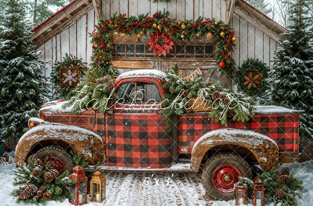 Kate Noël Camion Rouge Cabane Neige Toile de fond conçue par Emetselch - Kate Backdrop FR