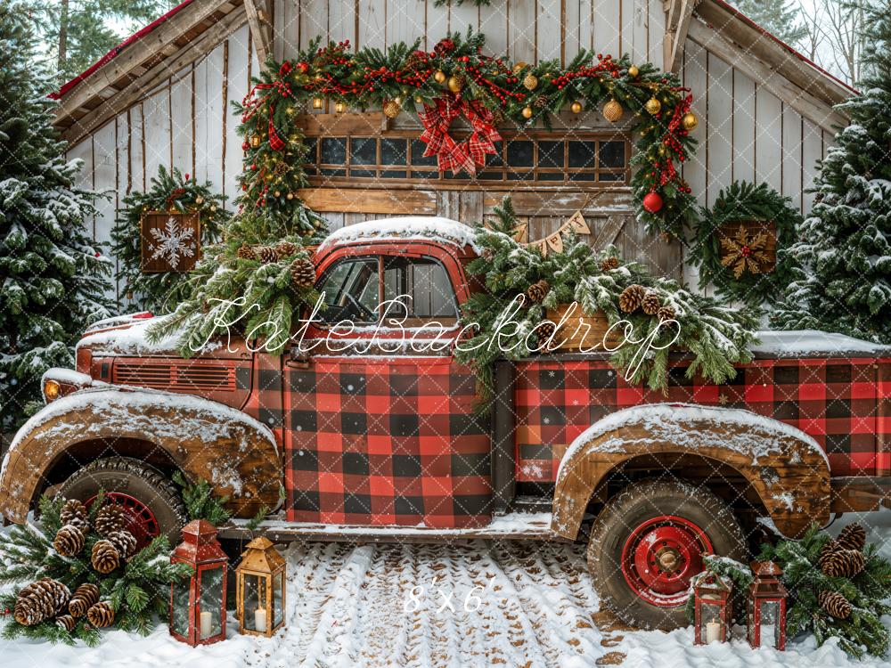 Kate Noël Camion Rouge Cabane Neige Toile de fond conçue par Emetselch - Kate Backdrop FR