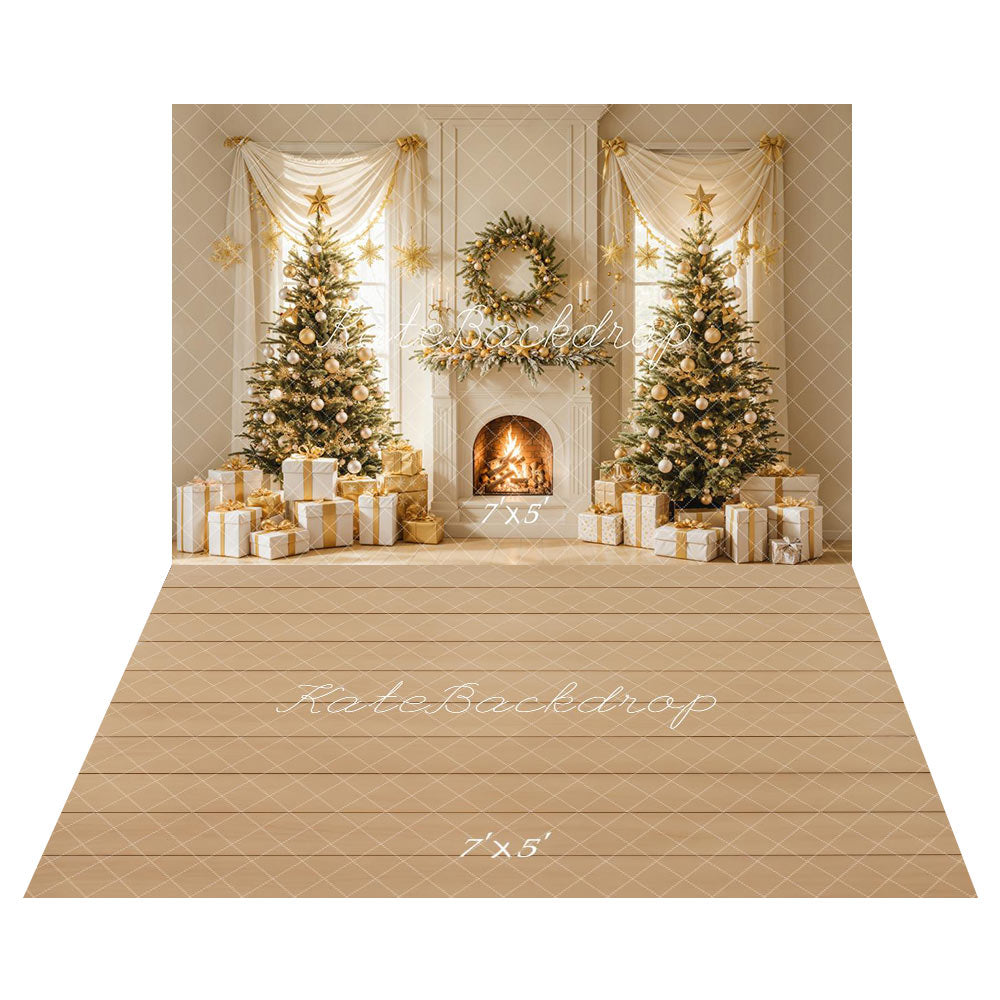 Kate Sapin de Noël Cheminée Cadeaux Toile de fond+Beige Parquet Bois Sol Toile de fond